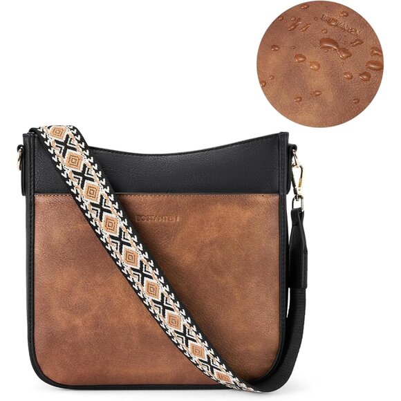 Women Crossbody Bag Vegan Leather Wide Strap Purses Daily Use - Picture 6 of 7